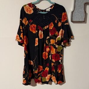 Umgee Black Dress with Floral Accents